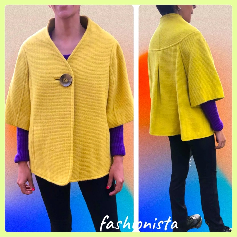 Ellen Tracy Mustard Yellow 56%Angora 44% Wool Coat Sz 4 Button